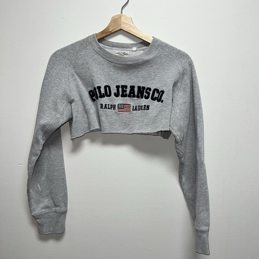 vintage polo ralph lauren extra cropped sweatshirt women’s size small grey